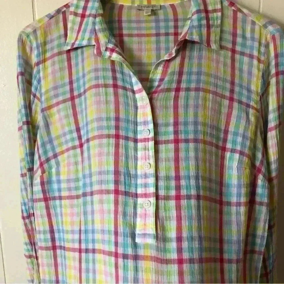 Talbots Lightweight Half Button Closure Plaid Cotton Shirt Size MP - Picture 3 of 8
